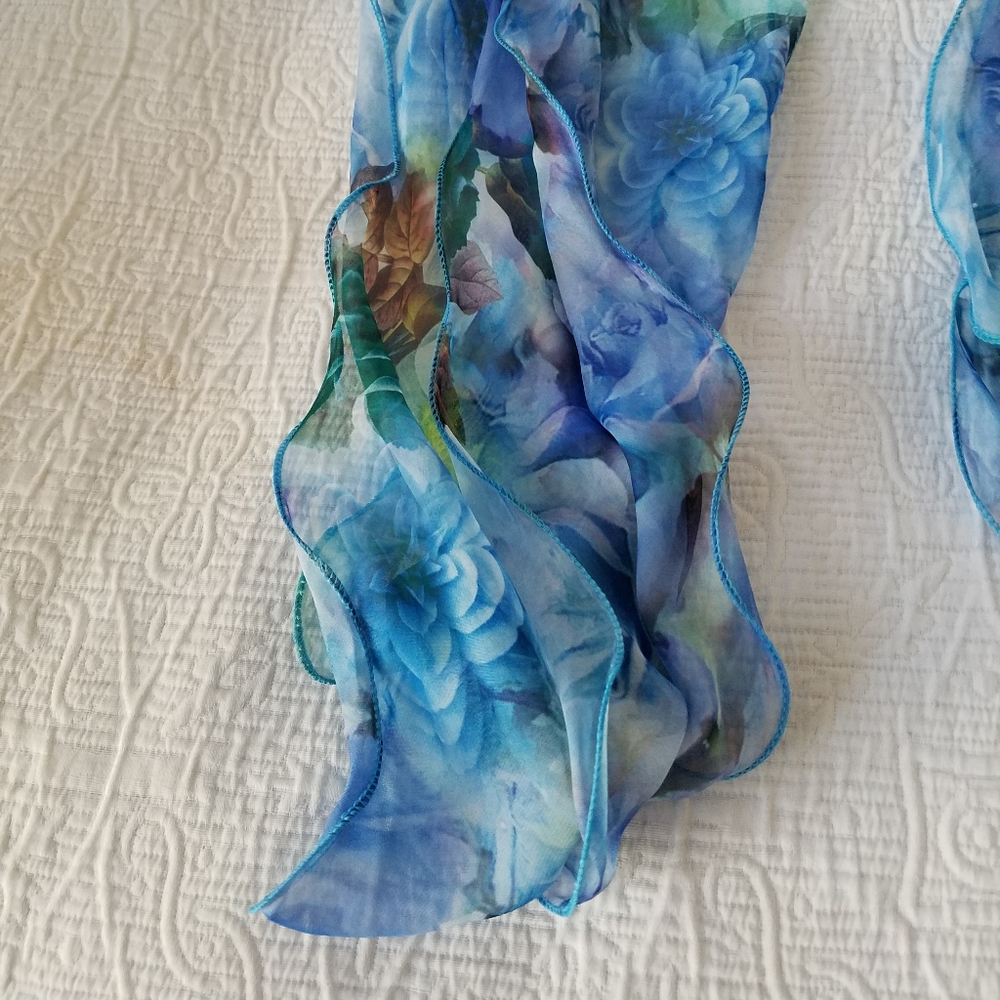 Basha Blue Polyester Ruffled Scarf - New - Picture 3 of 5
